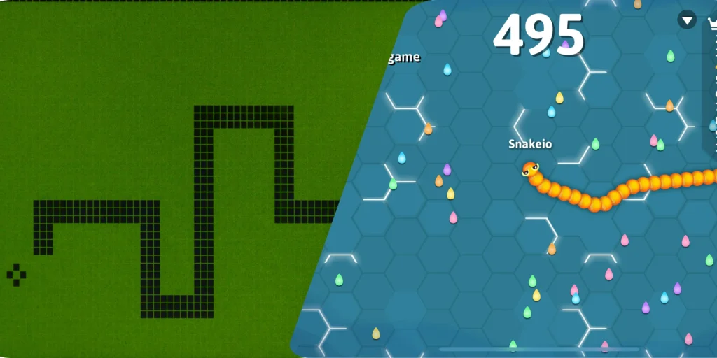 From Classic Snake to Snake.io: The Evolution of a Timeless Game 1 Screenshots of the classic Snake & Snake.io, side by side