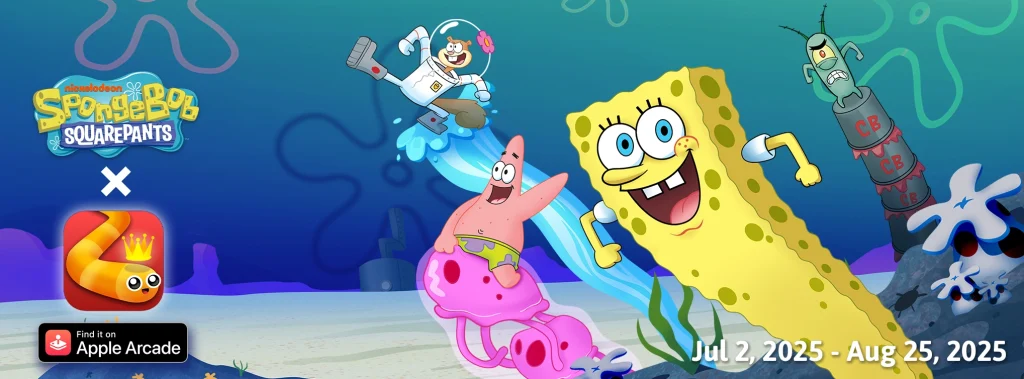 Snake.io+ July 2025 Live Event: Snake x SpongeBob SquarePants 1 SpongeBob SquarePants x Snake.io Arcade
