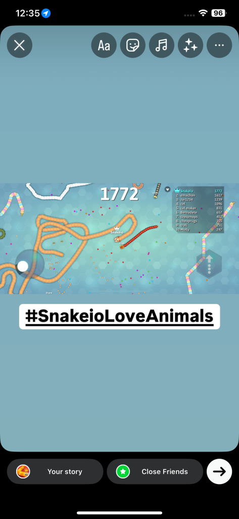 Celebrate World Animal Day with Snake.io! 4 Screenshot of Snake.io gameplay, with the caption "#SnakeioLoveAnimals"