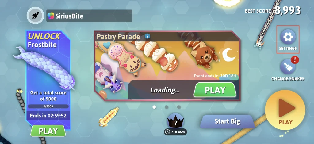 Snake.io gameplay screenshot home screen