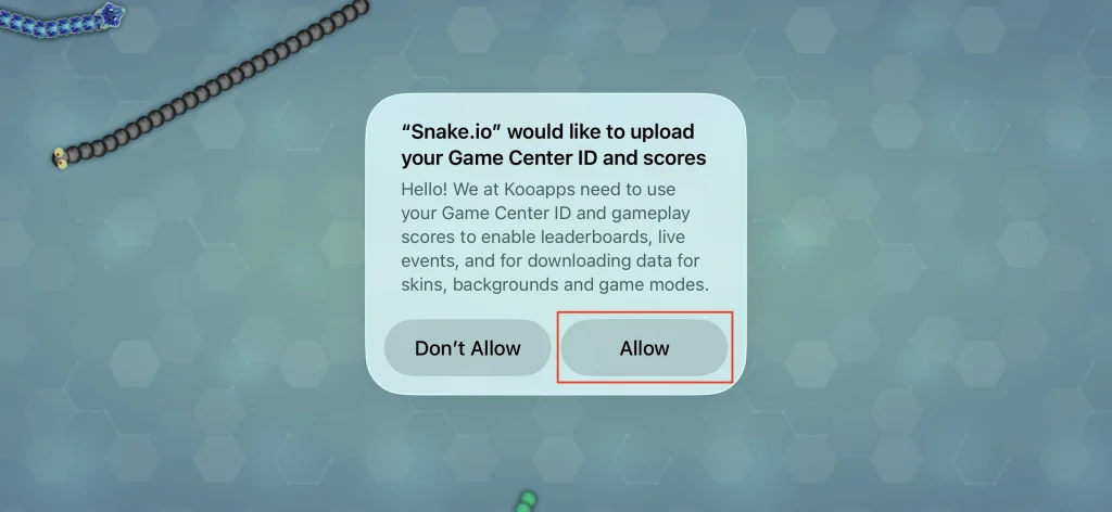 Snake.io gameplay notification pop up