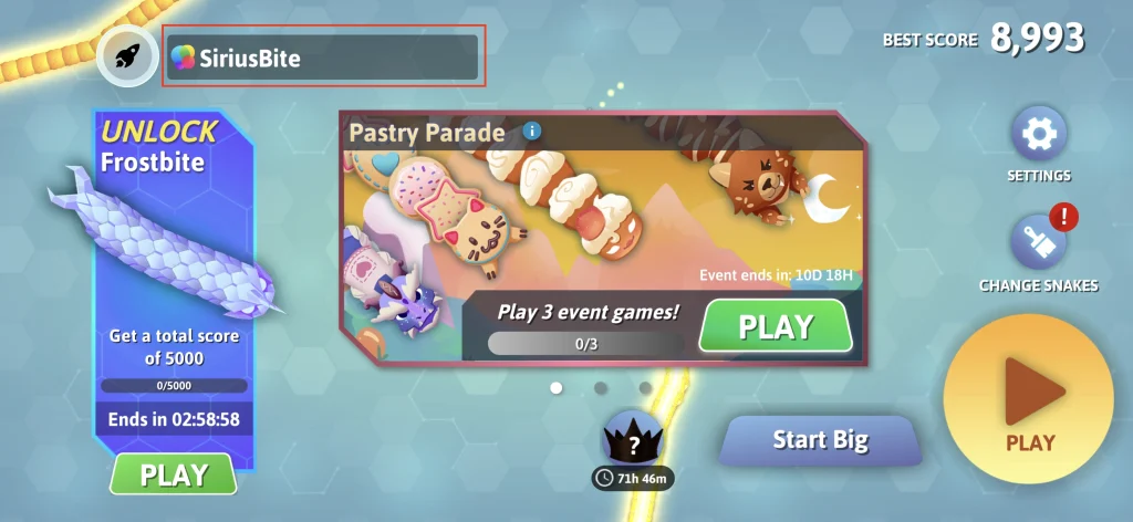 Snake.io gameplay homescreen