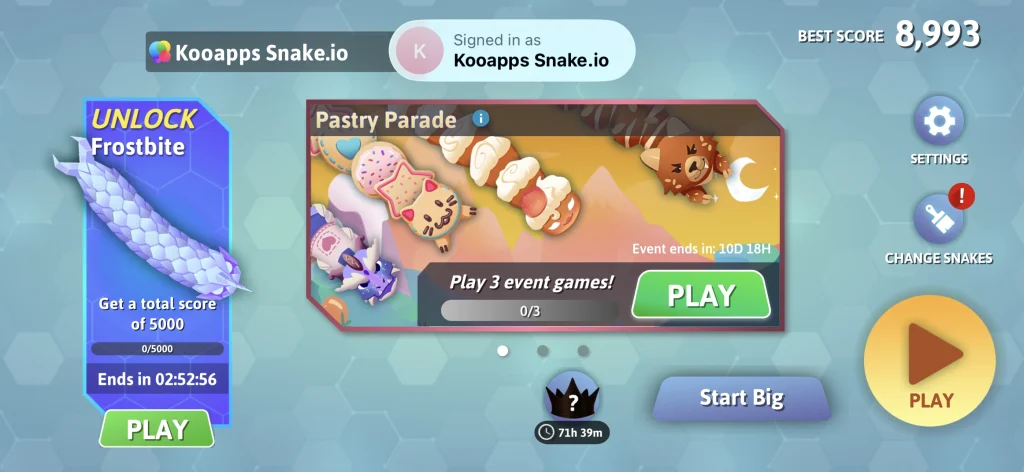 Snake.io gameplay homescreen
