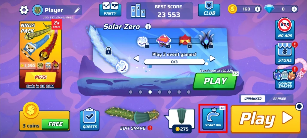 snake.io gameplay homescreen start big